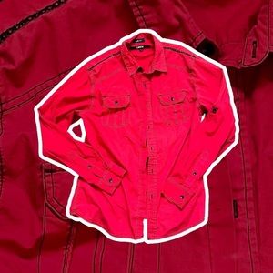 vintage western inspired slim fit red Carbon button up with detailed stitching